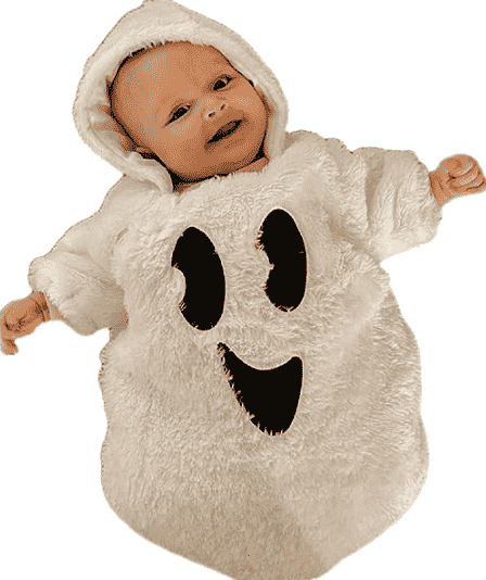 Infant in ghost costume.