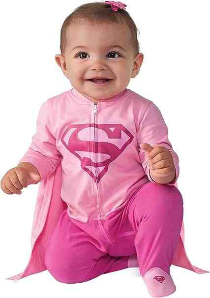 Baby in superhero costume with cape.