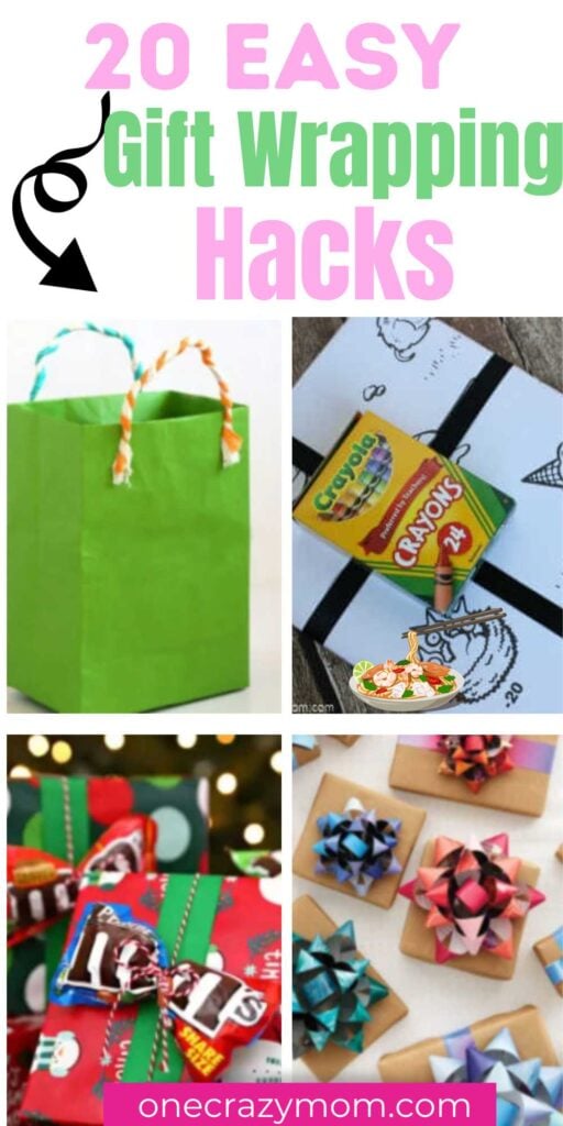 20 Gift Wrapping Hacks to wrap a present perfectly for all occasions. Learn how to add creative finishing touches to any gift. We have the best tips for wrapping gifts for Christmas, birthdays and more. Learn how to make a gift bag and wrapping paper ideas. #onecrazymom #giftwrappinghacks #giftwrappingtips