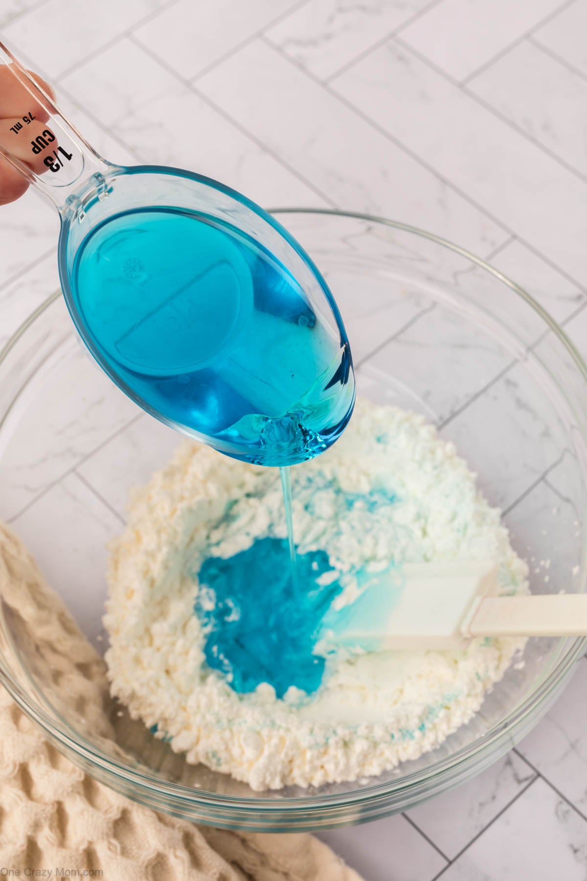 Dish soap poured into bowl.