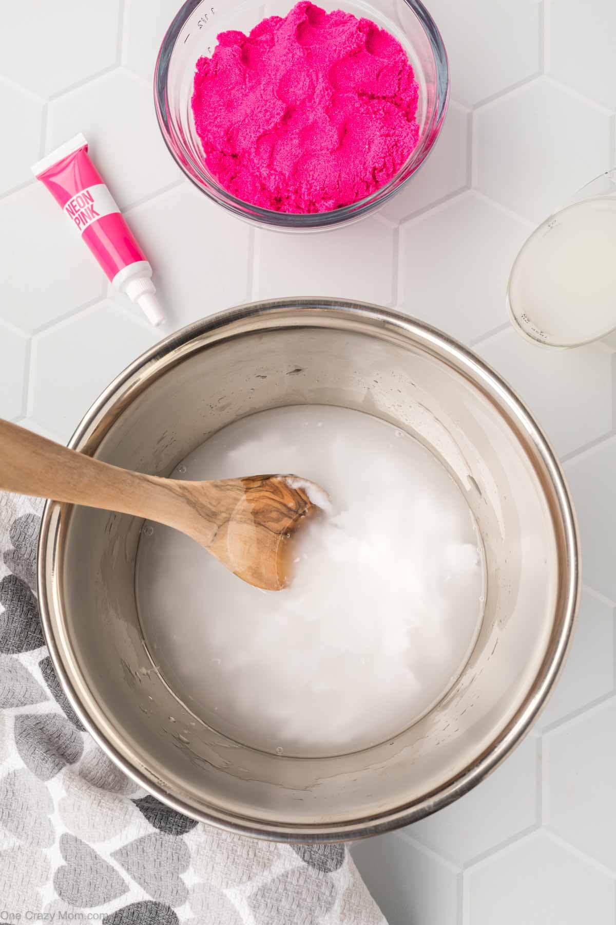 Water added to white glue.