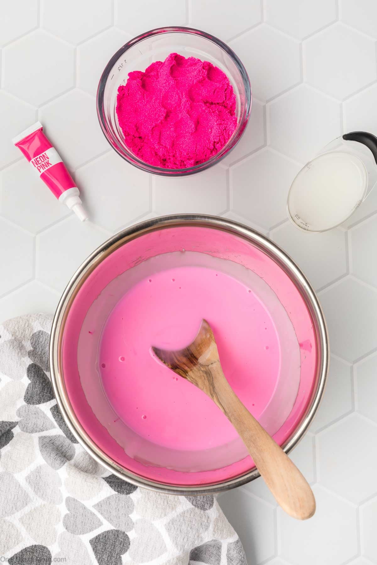 Food coloring combined together with glue.