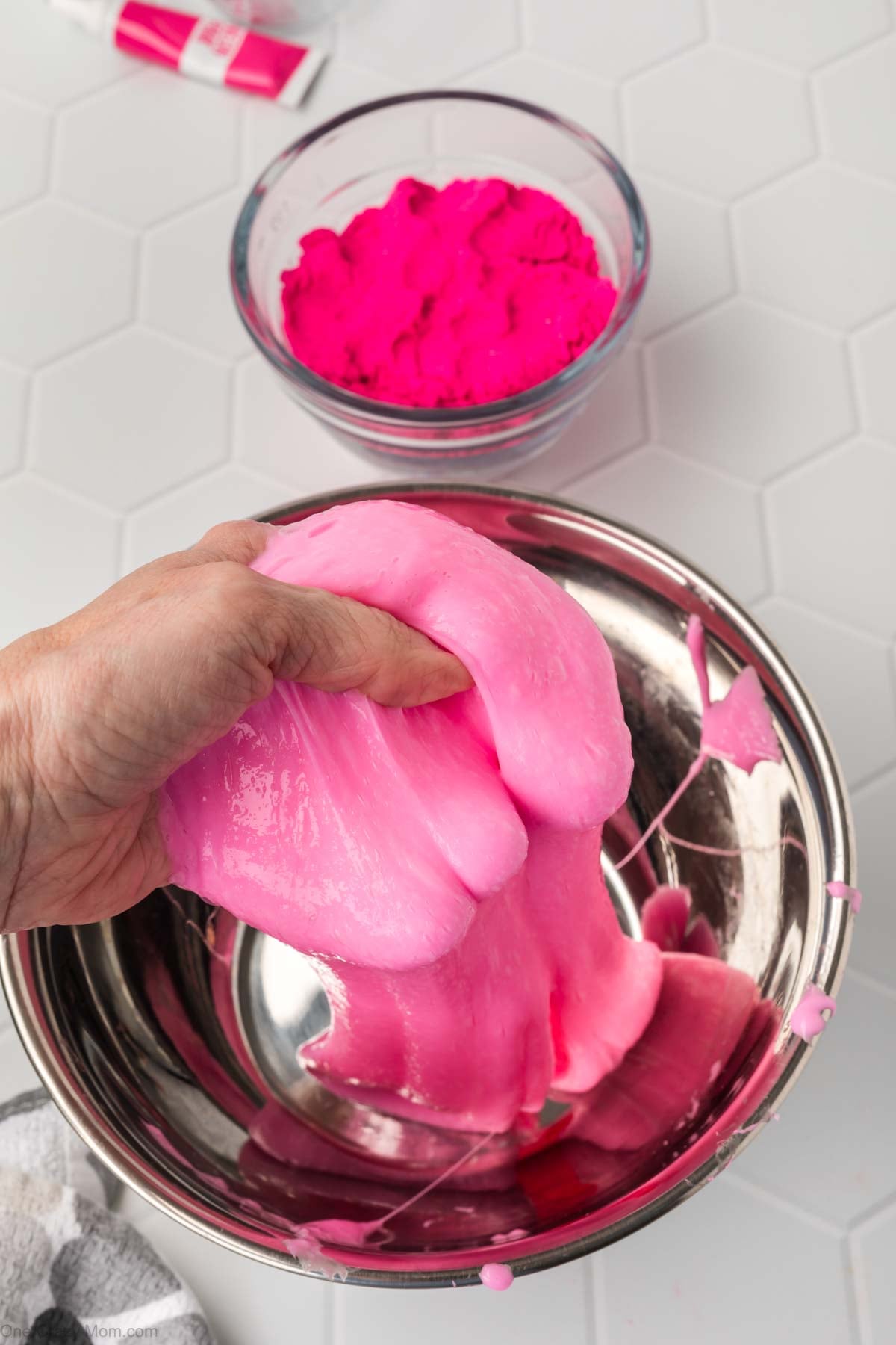 Mixture in hands.
