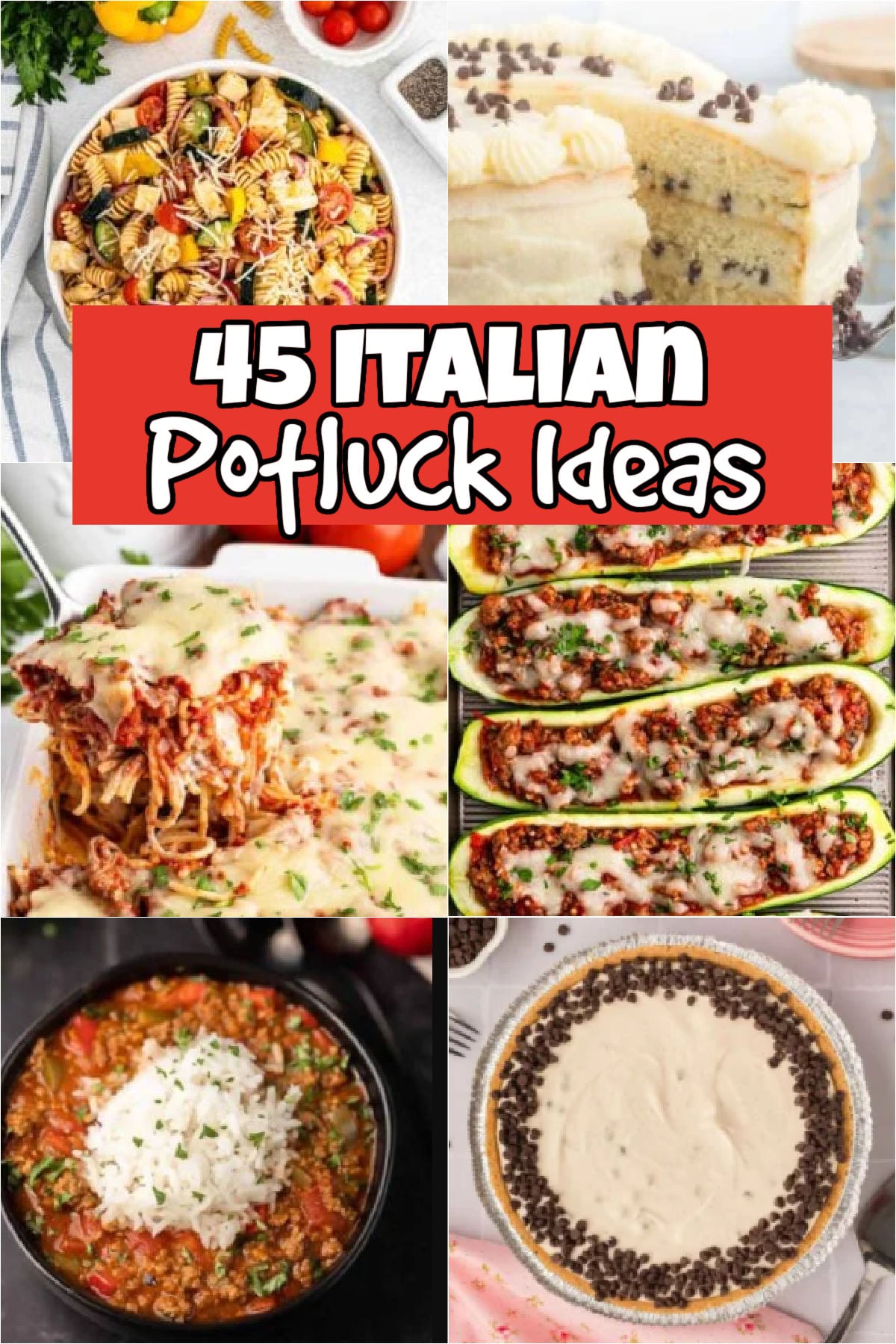 Everyone loves a good potluck, and these Italian Potluck Ideas will be a hit. 45 meal ideas and yummy dessert options. #onecrazymom #italianpotluck #potluckrecipes