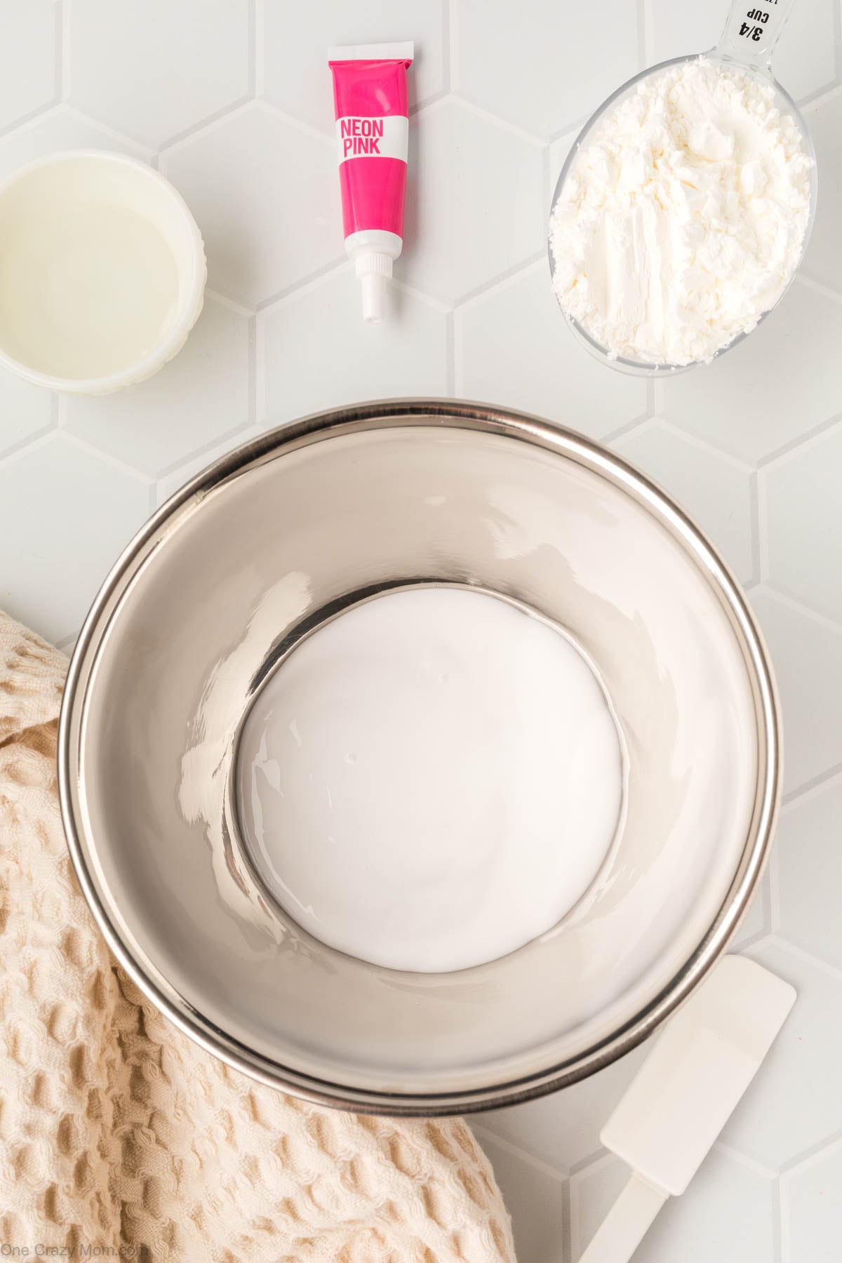 Glue in mixing bowl.