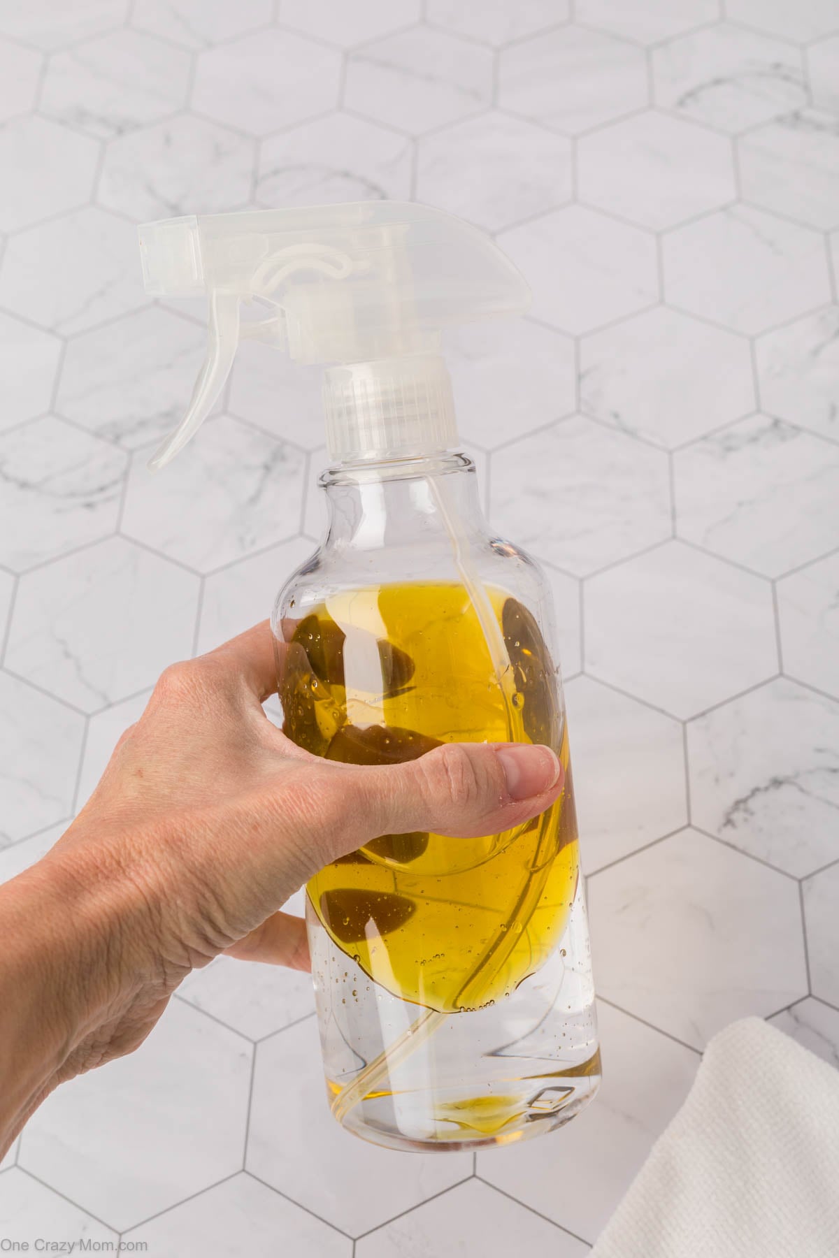 Top on bottle and mixture combined.