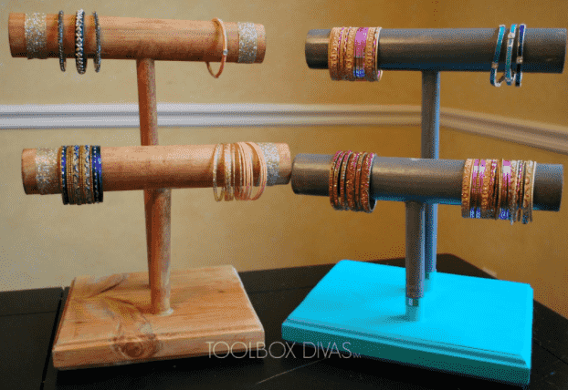 Wooden bracelet holder.