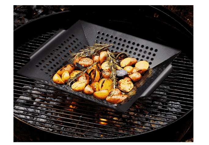 grill basket with potatoes