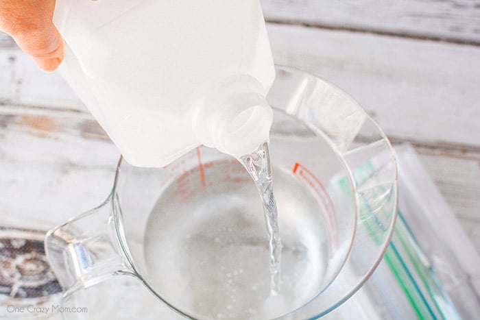 Rubbing alcohol being mixed with water.