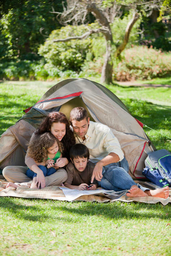 Family in front of tent.
