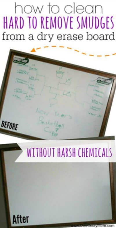 How to Clean a Dry Erase Board - 2 easy methods to easily get your dry erase board clean! You probably already have these items in your house. Once you know to clean dry erase board, it's so easy and budget friendly. Dry erase board before and after.