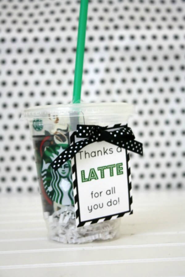 Here are the best teacher appreciation gift ideas. Teachers will love these diy teacher appreciation gifts! These are the best teacher appreciation week ideas that you can give to your teachers anytime during the year. Creative and cheap teacher appreciation gifts! Starbucks cup with gift card.