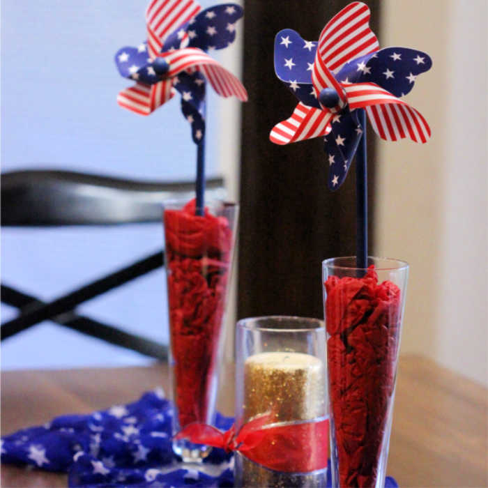 Make a patriotic 4th of July centerpiece for only $6! This adorable dollar store centerpiece will be the star of the show and so gorgeous on your table. Make a patriotic 4th of July centerpiece for only $6! This adorable dollar store centerpiece will be the star of the show and so gorgeous on your table.
