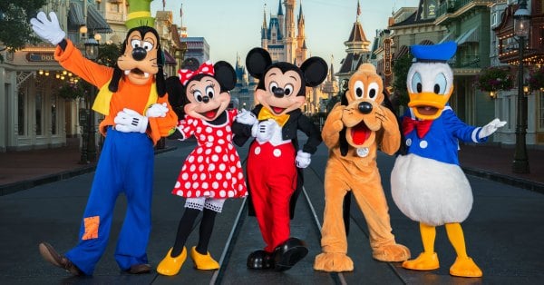 Disney Characters on main street at Magic Kingdom at Disney World.