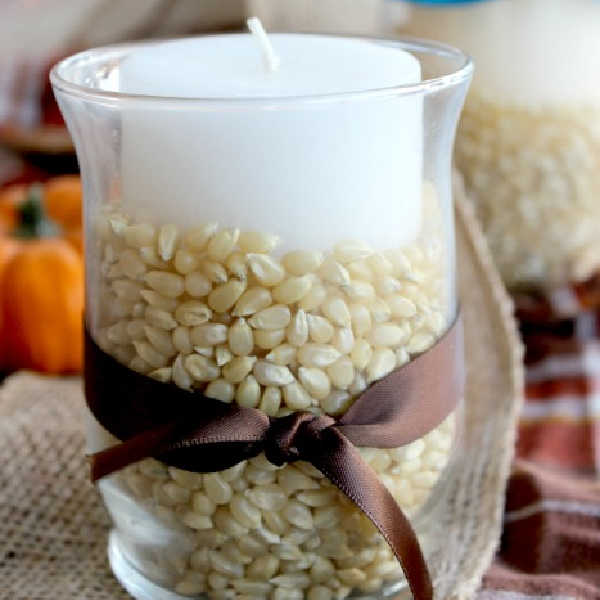 Photo of dollar store Fall candle holder DIY.