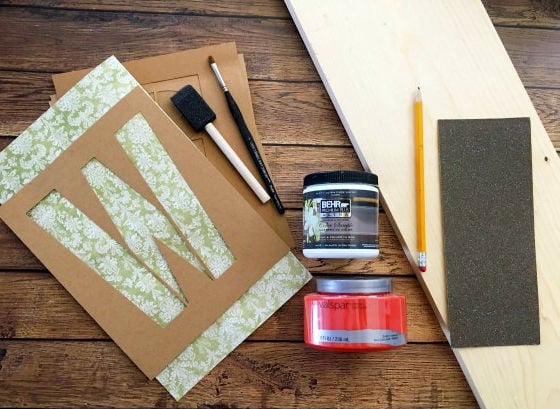 Supplies needed for sign: boards, stencils, paint, foam brush, sand paper, pencil.