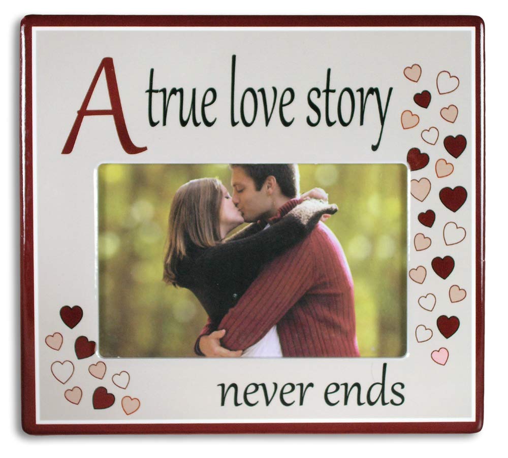 Check out these over 25 romantic Valentine's day gifts for her! Here are over 25 great Valentines day gift ideas that she will love and are affordable! These gifts range from jewelry to baskets to flowers and creative gift ideas. These are perfect for your girlfriends or your wife this year and are great for a teenager too! #onecrazymom #valentinesday #giftideas A true love story never ends picture frame