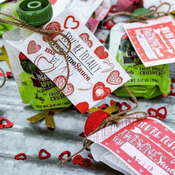 We have 25 free printable valentines day cards for kids sure to be a hit! 25 free printable valentines day cards that are easy and frugal to make at home. Applesauce pouch with free valentine printable.