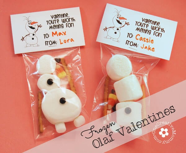 We have 25 free printable valentines day cards for kids sure to be a hit! 25 free printable valentines day cards that are easy and frugal to make at home. Olaf valentine in a bag with marshmallows and printable.