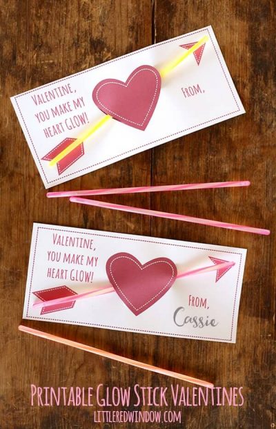 We have 25 free printable valentines day cards for kids sure to be a hit! 25 free printable valentines day cards that are easy and frugal to make at home. Glow stick printable attached for valentine.