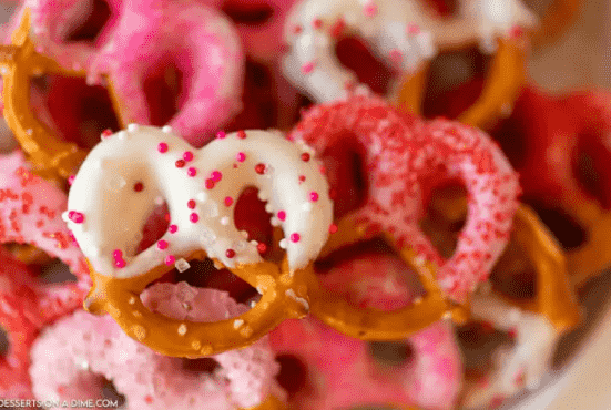 Valentine's Day chocolate covered pretzels.