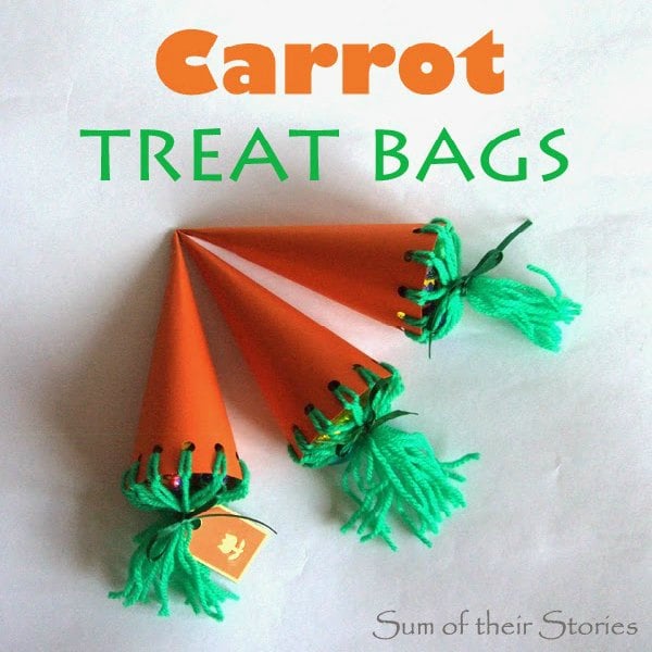 Try some of these quick and easy Easter crafts for kids. The ideas are endless and fun for the entire family. Find 20+ easy Easter crafts. Carrot treat bags beside each other.