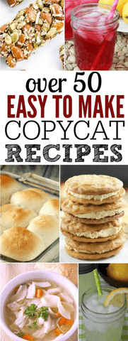 Here are over 50 quick and easy copycat recipes you will love. Try one of the best Copycat Restaurant recipes to make at home. Plus, save money! These are so delicious! Collage of copycat dishes.