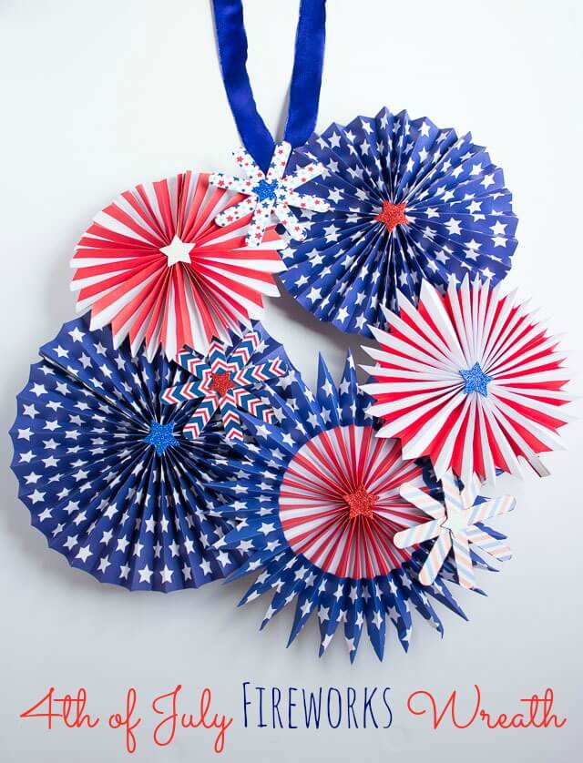 Take a look at these easy 4th of July Front Porch Ideas. Your house will be so festive with these 4th of July front porch decorating ideas. Patriotic front porch ideas for the 4th are simple and easy. Try these 4th of July decorations for the front porch. 12 Easy patriotic decorations for the porch you will love. Firework wreath on wall.