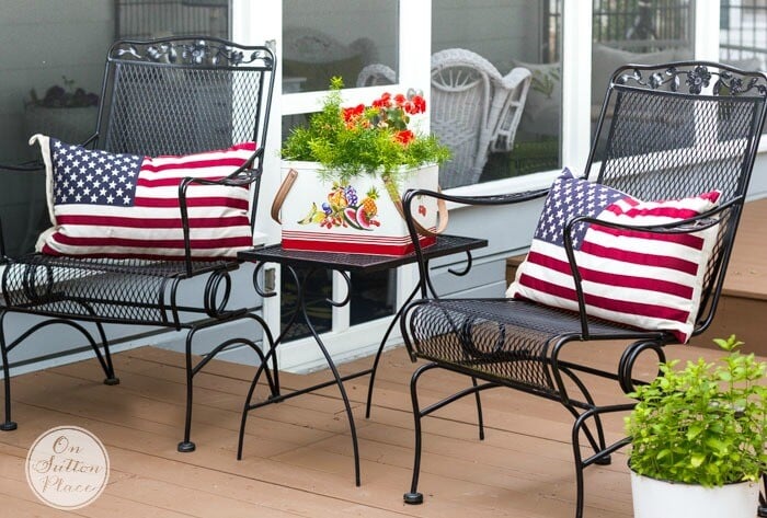Take a look at these easy 4th of July Front Porch Ideas. Your house will be so festive with these 4th of July front porch decorating ideas. Patriotic front porch ideas for the 4th are simple and easy. Try these 4th of July decorations for the front porch. 12 Easy patriotic decorations for the porch you will love. Chairs with flag pillows.
