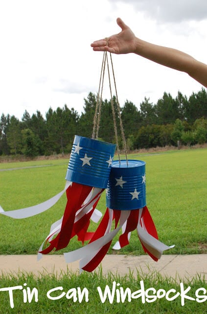 Take a look at these easy 4th of July Front Porch Ideas. Your house will be so festive with these 4th of July front porch decorating ideas. Patriotic front porch ideas for the 4th are simple and easy. Try these 4th of July decorations for the front porch. 12 Easy patriotic decorations for the porch you will love. Tin can windsocks.