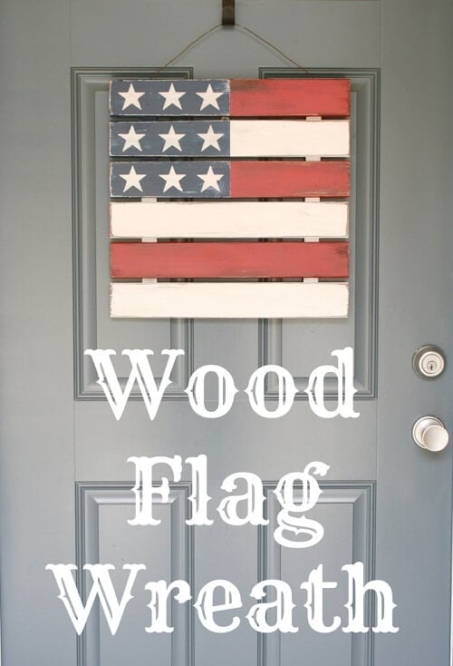 Check out these Fourth of July Crafts. You can make any celebration patriotic with these 4th of July Crafts for your home. Wooden flag on door.