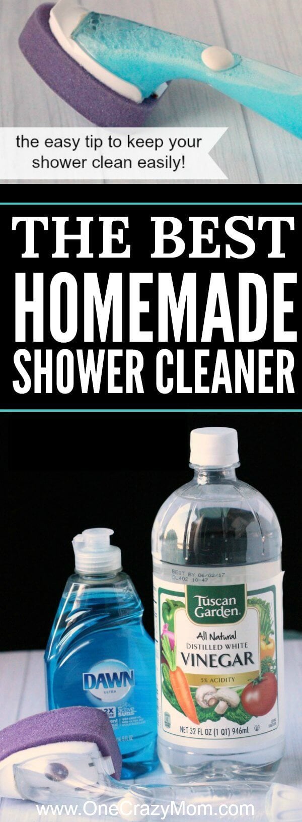 Try out the Best homemade shower cleaner. It is the Best diy Shower Cleaner with only 2 ingredients. Plus it also is the best Bathtub Cleaner! Scrub brush with cleaner.