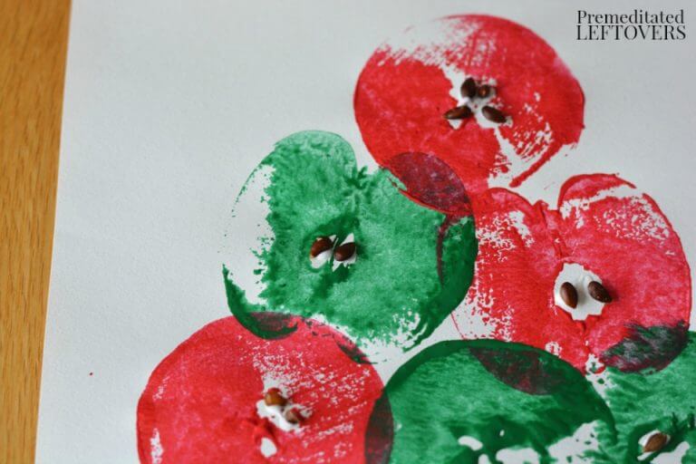 Over 15 of the best Fall Crafts for Kids - Quick and Easy crafts for toddlers - Fall Crafts for toddlers and more. Easy DIY fall crafts everyone will love! #onecrazymom #craftideas #kidscrafts #fall Apple stamping artwork.