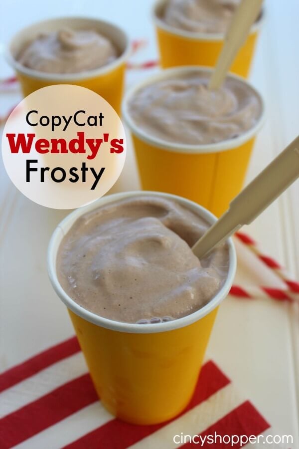 There is nothing like a cold drink in the summer. Whip up these kid friendly frozen drink recipes for a fun way to beat the heat. They are quick and easy! Copycat Wendy's Frost in a yellow cup.