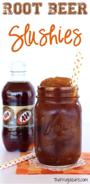 There is nothing like a cold drink in the summer. Whip up these kid friendly frozen drink recipes for a fun way to beat the heat. They are quick and easy! Root Beer Slushie in a mason jar.