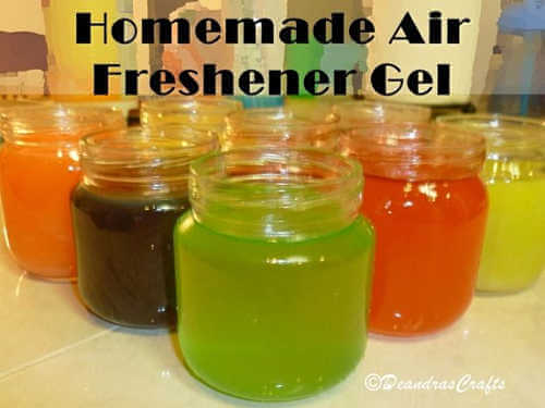 If you're looking for easy ways to make your home and car smell amazing, try one of these DIY Air Fresheners.These ideas are natural and smell wonderful. Jars of air freshener gel.