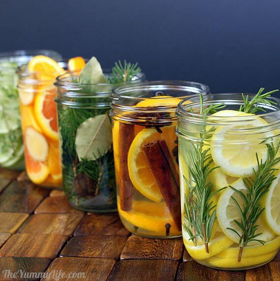 If you're looking for easy ways to make your home and car smell amazing, try one of these DIY Air Fresheners.These ideas are natural and smell wonderful. An assortment of mason jars with room scents.
