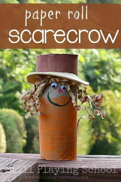 Over 15 of the best Fall Crafts for Kids - Quick and Easy crafts for toddlers - Fall Crafts for toddlers and more. Easy DIY fall crafts everyone will love! #onecrazymom #craftideas #kidscrafts #fall Toilet paper roll made into a scarecrow.