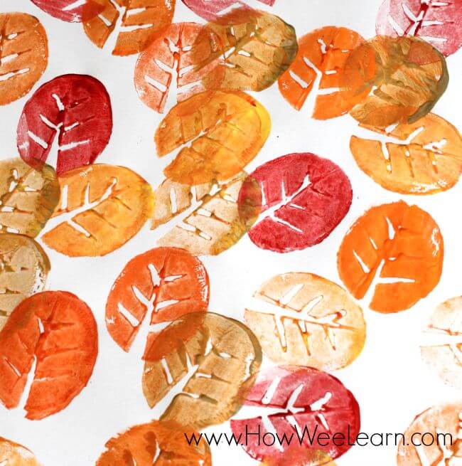 Over 15 of the best Fall Crafts for Kids - Quick and Easy crafts for toddlers - Fall Crafts for toddlers and more. Easy DIY fall crafts everyone will love! #onecrazymom #craftideas #kidscrafts #fall Potato stamping with a leaf design.