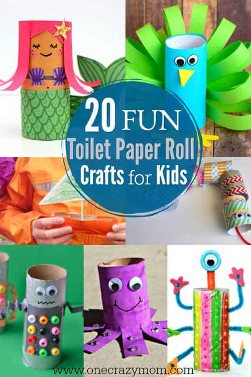 Get creative and use what you already have at home! Make these toilet paper crafts for kids. 20 toilet paper roll crafts that are so fun to make. Collage of toilet paper crafts.