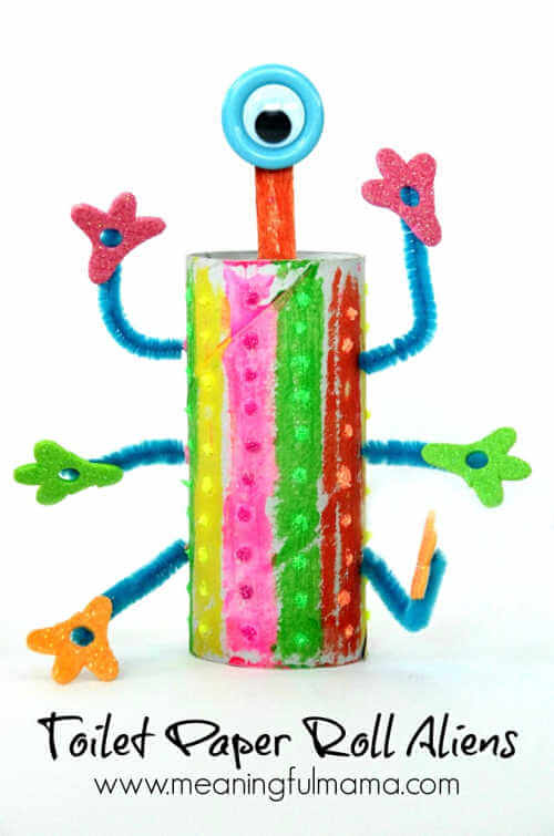 Get creative and use what you already have at home! Make these toilet paper crafts for kids. 20 toilet paper roll crafts that are so fun to make. Toilet paper roll alien standing up.