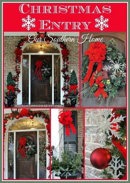 Get your home ready for Christmas with these 25 Christmas Porch Decorating Ideas. Beautiful Christmas porch ideas that are simple and budget friendly! Red and gold decor on porch with garland.
