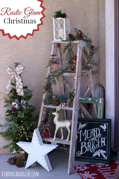 Get your home ready for Christmas with these 25 Christmas Porch Decorating Ideas. Beautiful Christmas porch ideas that are simple and budget friendly! Ladder decorated for Christmas.