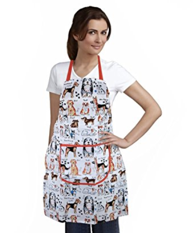 Find the best gift ideas for dog lovers here! 25 gift ideas for dog owners they will love. The best presents for dog lovers. Woman wearing an apron with dogs on it