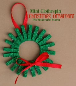 Find Easy Christmas Crafts for kids that are easy to do. They will love these Christmas crafts for kids. 20 Christmas craft ideas for kids that are frugal and great for gifts or ornaments. These fun projects are great for toddlers and older kids too. Perfect for school or for Christmas decorations! #onecrazymom #christmascrafts #kidcrafts Clothespin wreath in red and green.