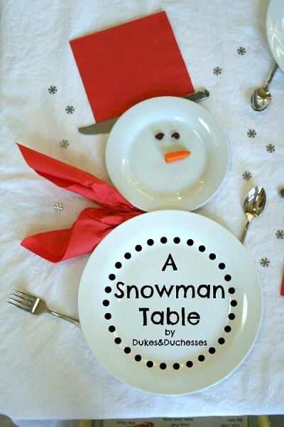 Create Christmas table top decorations with these easy ideas. 15 DIY Christmas table decorations anyone can make. Simple Christmas table decoration ideas. Snowman decorated table scape.