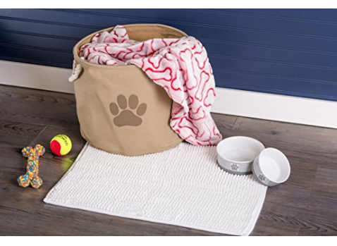 Find the best gift ideas for dog lovers here! 25 gift ideas for dog owners they will love. The best presents for dog lovers. Pet bin with toys beside a dog dish.
