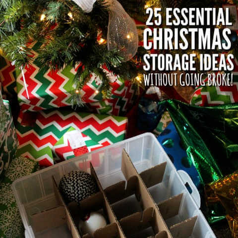 We have 25 easy Christmas storage ideas. Get everything organized with these Christmas decoration storage ideas that are creative and budget friendly Storage box in front of tree.