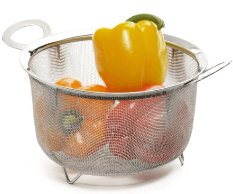 Here are the best Instant Pot Accessories. These instant pot pressure cooker accessories are a must have! 13 very useful accessories for the Instant pot to help you make the best instant pot recipes. So handy! Mesh strainer with vegetables in it.