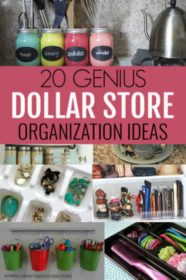 Get your home in order with Dollar Store Home Organization Ideas. 20 creative ways to make the most of your space with Dollar Store home organization. Collage with organization ideas.